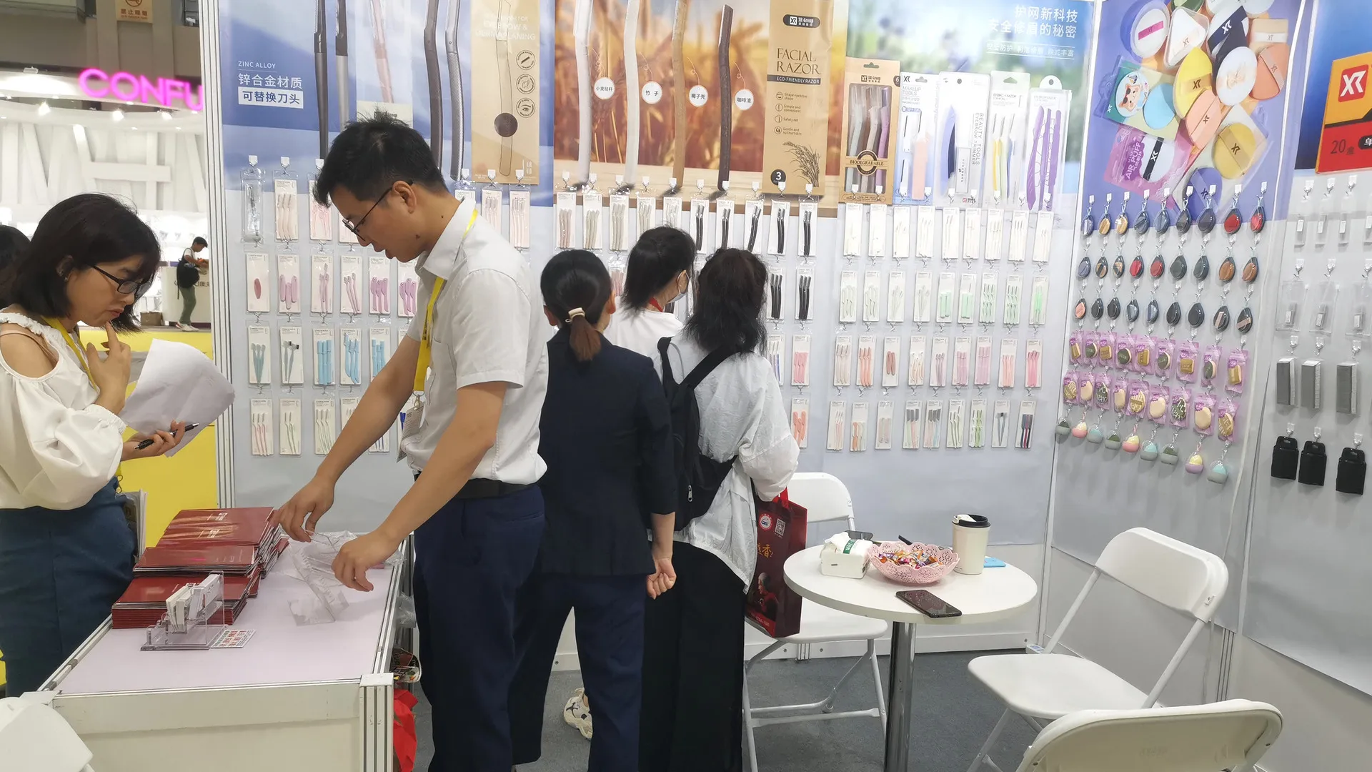 communicating with clients at Marca China Fair