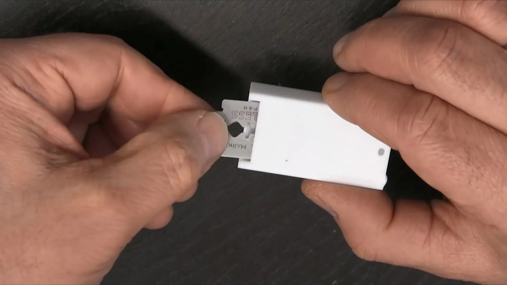 use hard sturdy plastic box to dispose of razor blade